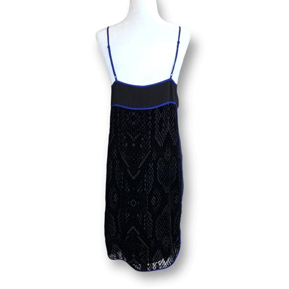 Rebecca Taylor Black Burnout Velvet Snake Print Slip Dress Blue Trim Size 4 - Picture 8 of 11
